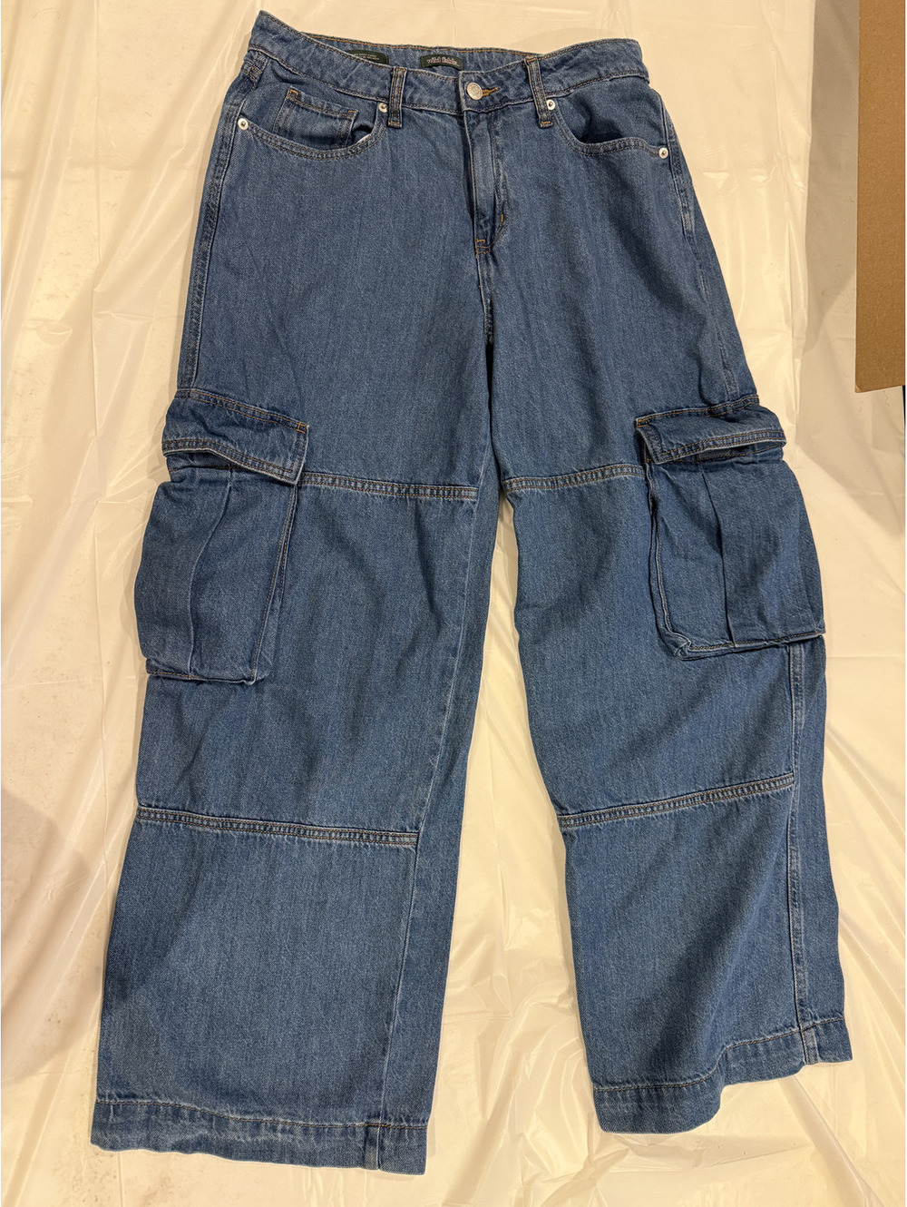 Wild Fable blue denim cargo jeans mid-rise baggy  blue wide leg size 8R